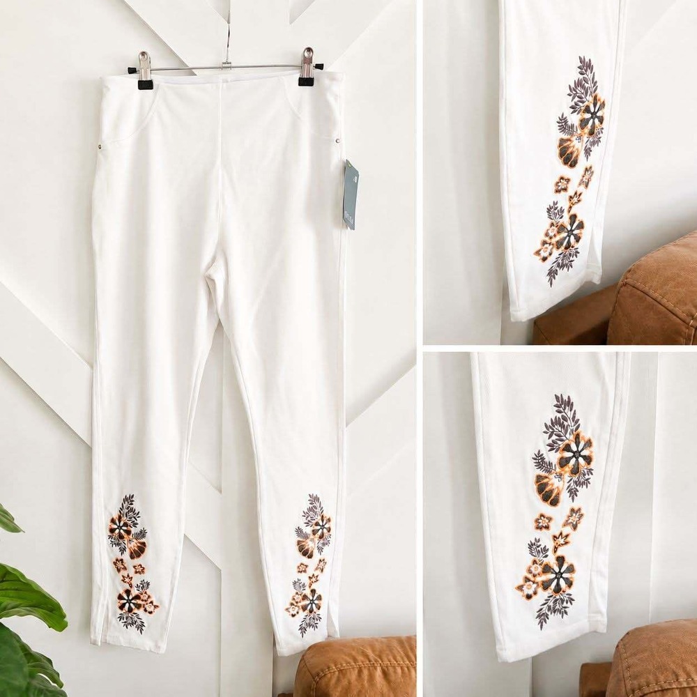 Lysse Leggings Women Large White NWT Floral Embroidered Ankle Stretch Boho